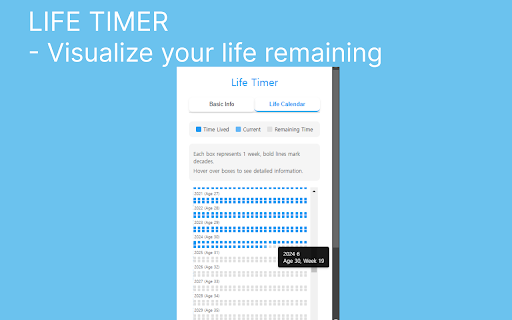 Life Timer from Chrome web store to be run with OffiDocs Chromium online Life Timer from Chrome web store to be run with OffiDocs Chromium online