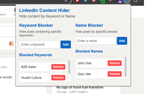 LinkedIn Content Hider from Chrome web store to be run with OffiDocs Chromium online LinkedIn Content Hider from Chrome web store to be run with OffiDocs Chromium online