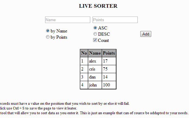 Live Sorter from Chrome web store to be run with OffiDocs Chromium online Live Sorter from Chrome web store to be run with OffiDocs Chromium online