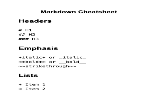 Markdown Cheatsheet from Chrome web store to be run with OffiDocs Chromium online Markdown Cheatsheet from Chrome web store to be run with OffiDocs Chromium online