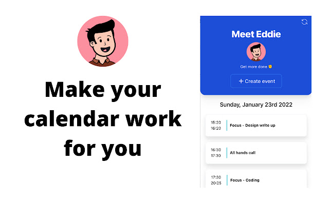 Meet Eddie Productivity for Google calendar from Chrome web store to be run with OffiDocs Chromium online Meet Eddie Productivity for Google calendar from Chrome web store to be run with OffiDocs Chromium online