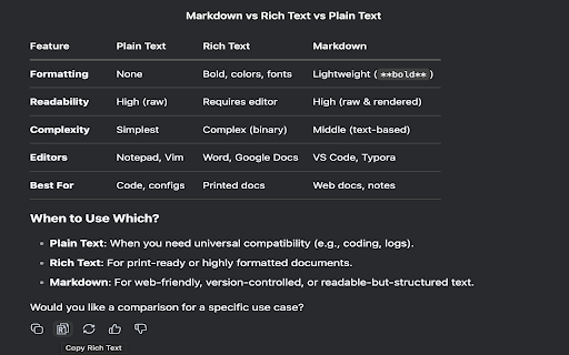 Multi Format Copy for ChatGPT, DeepSeek AI Chatbots from Chrome web store to be run with OffiDocs Chromium online Multi Format Copy for ChatGPT, DeepSeek AI Chatbots from Chrome web store to be run with OffiDocs Chromium online
