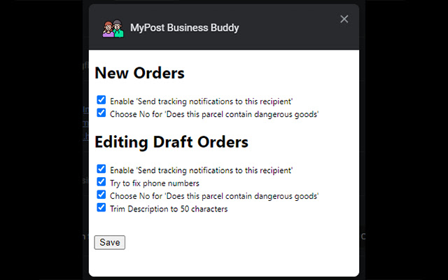 MyPost Business Buddy from Chrome web store to be run with OffiDocs Chromium online MyPost Business Buddy from Chrome web store to be run with OffiDocs Chromium online