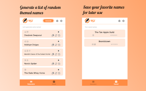 Name Generator Extension from Chrome web store to be run with OffiDocs Chromium online Name Generator Extension from Chrome web store to be run with OffiDocs Chromium online