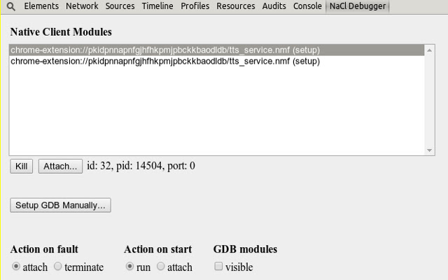 Native Client GDB from Chrome web store to be run with OffiDocs Chromium online Native Client GDB from Chrome web store to be run with OffiDocs Chromium online