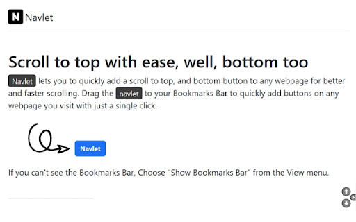 Navlet Scroll to top and bottom from Chrome web store to be run with OffiDocs Chromium online Navlet Scroll to top and bottom from Chrome web store to be run with OffiDocs Chromium online
