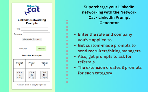 Network Cat LinkedIn Prompts from Chrome web store to be run with OffiDocs Chromium online Network Cat LinkedIn Prompts from Chrome web store to be run with OffiDocs Chromium online