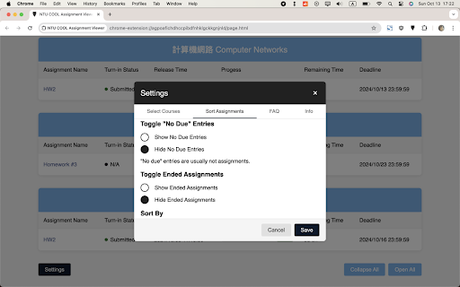NTU COOL Assignment Viewer from Chrome web store to be run with OffiDocs Chromium online NTU COOL Assignment Viewer from Chrome web store to be run with OffiDocs Chromium online
