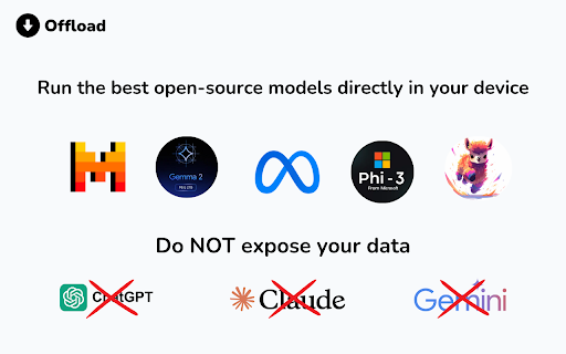 Offload: Fully private AI for any website using local models. from Chrome web store to be run with OffiDocs Chromium online Offload: Fully private AI for any website using local models. from Chrome web store to be run with OffiDocs Chromium online