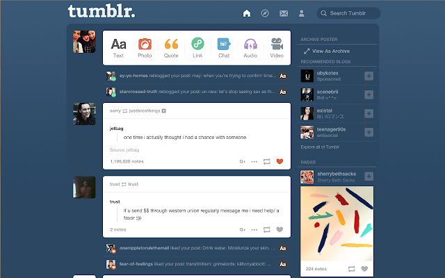Old Tumblr Dashboard from Chrome web store to be run with OffiDocs Chromium online Old Tumblr Dashboard from Chrome web store to be run with OffiDocs Chromium online