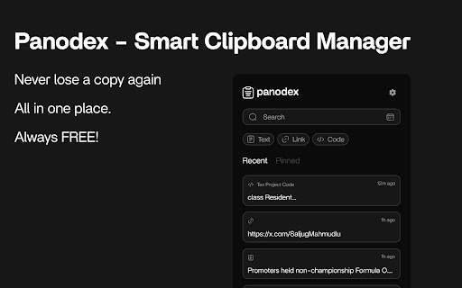panodex – Smart, Secure and Fast Clipboard Manager from Chrome web store to be run with OffiDocs Chromium online panodex – Smart, Secure and Fast Clipboard Manager from Chrome web store to be run with OffiDocs Chromium online