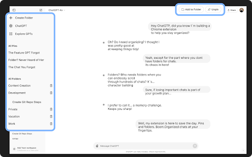 PinFold: ChatGPT Folder and Pins from Chrome web store to be run with OffiDocs Chromium online PinFold: ChatGPT Folder and Pins from Chrome web store to be run with OffiDocs Chromium online