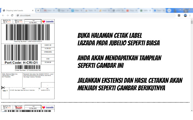 Print Lazada for Jubelio from Chrome web store to be run with OffiDocs Chromium online Print Lazada for Jubelio from Chrome web store to be run with OffiDocs Chromium online
