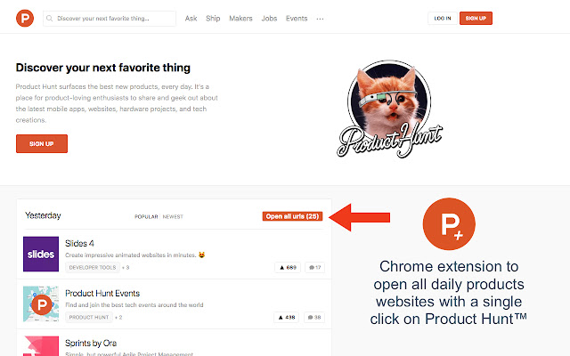 Product Hunt™ Tabs from Chrome web store to be run with OffiDocs Chromium online Product Hunt™ Tabs from Chrome web store to be run with OffiDocs Chromium online