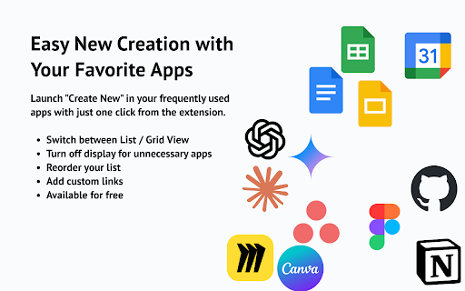 QuickCreate: Easily start something new across all your apps from Chrome web store to be run with OffiDocs Chromium online QuickCreate: Easily start something new across all your apps from Chrome web store to be run with OffiDocs Chromium online