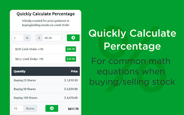 Quickly Calculate Percentage from Chrome web store to be run with OffiDocs Chromium online Quickly Calculate Percentage from Chrome web store to be run with OffiDocs Chromium online