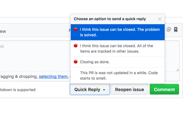 Quick Reply for GitHub from Chrome web store to be run with OffiDocs Chromium online Quick Reply for GitHub from Chrome web store to be run with OffiDocs Chromium online