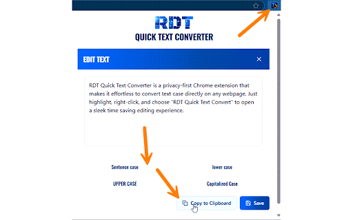 RDT Quick Text Converter from Chrome web store to be run with OffiDocs Chromium online RDT Quick Text Converter from Chrome web store to be run with OffiDocs Chromium online