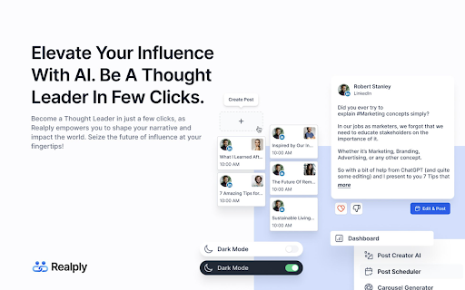 Realply: Build your personal brand from Chrome web store to be run with OffiDocs Chromium online Realply: Build your personal brand from Chrome web store to be run with OffiDocs Chromium online
