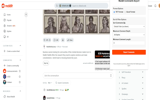 Reddit Comments Export from Chrome web store to be run with OffiDocs Chromium online Reddit Comments Export from Chrome web store to be run with OffiDocs Chromium online