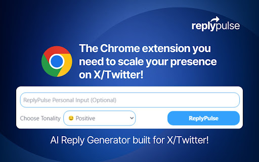 Reply Pulse Supercharge your X/Twitter Replies from Chrome web store to be run with OffiDocs Chromium online Reply Pulse Supercharge your X/Twitter Replies from Chrome web store to be run with OffiDocs Chromium online