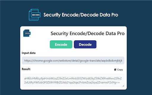 Security Encode/Decode Data Pro from Chrome web store to be run with OffiDocs Chromium online Security Encode/Decode Data Pro from Chrome web store to be run with OffiDocs Chromium online