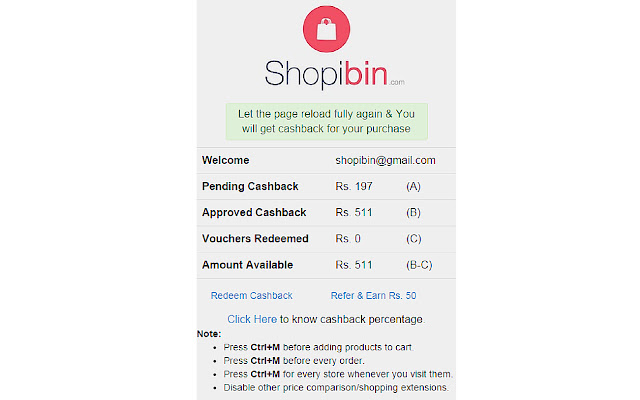 Shopibin Cashback from Chrome web store to be run with OffiDocs Chromium online Shopibin Cashback from Chrome web store to be run with OffiDocs Chromium online