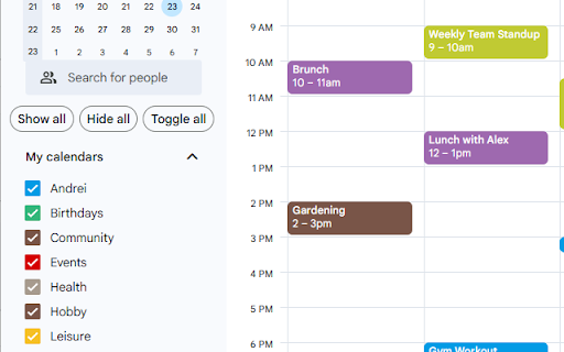 Show and Hide all calendars buttons for Google Calendar™ from Chrome web store to be run with OffiDocs Chromium online Show and Hide all calendars buttons for Google Calendar™ from Chrome web store to be run with OffiDocs Chromium online