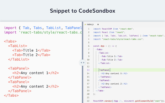 Snippet to CodeSandbox from Chrome web store to be run with OffiDocs Chromium online Snippet to CodeSandbox from Chrome web store to be run with OffiDocs Chromium online