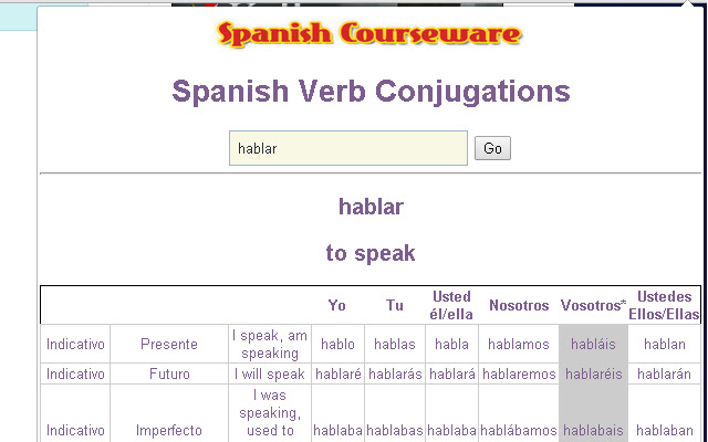 Spanish Verb Conjugation Machine from Chrome web store to be run with OffiDocs Chromium online Spanish Verb Conjugation Machine from Chrome web store to be run with OffiDocs Chromium online