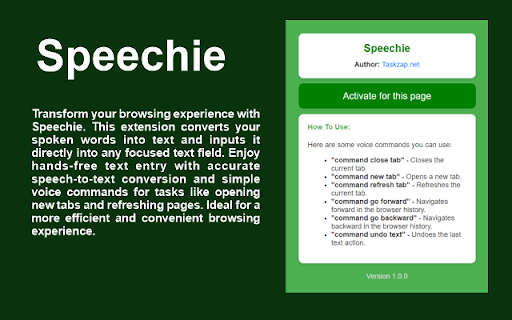 Speechie from Chrome web store to be run with OffiDocs Chromium online Speechie from Chrome web store to be run with OffiDocs Chromium online