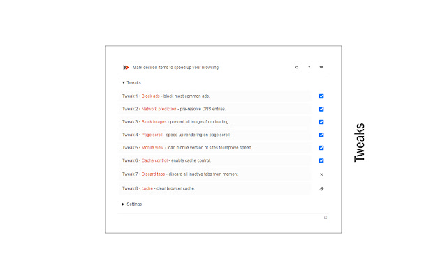 Speed Tweaks from Chrome web store to be run with OffiDocs Chromium online Speed Tweaks from Chrome web store to be run with OffiDocs Chromium online