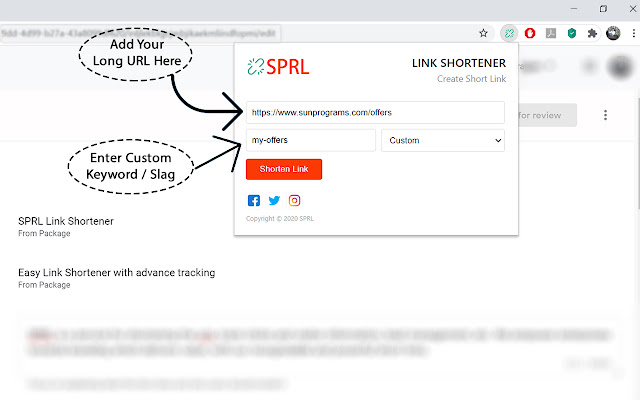 SPRL Link Shortener from Chrome web store to be run with OffiDocs Chromium online SPRL Link Shortener from Chrome web store to be run with OffiDocs Chromium online