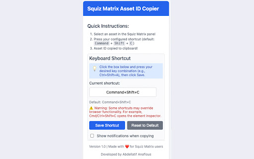 Squiz Matrix Asset ID Copier from Chrome web store to be run with OffiDocs Chromium online Squiz Matrix Asset ID Copier from Chrome web store to be run with OffiDocs Chromium online