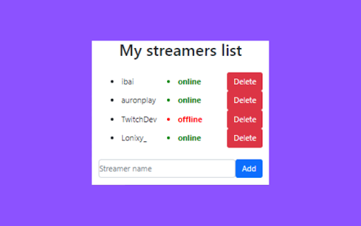 Streamers Live Notification from Chrome web store to be run with OffiDocs Chromium online Streamers Live Notification from Chrome web store to be run with OffiDocs Chromium online
