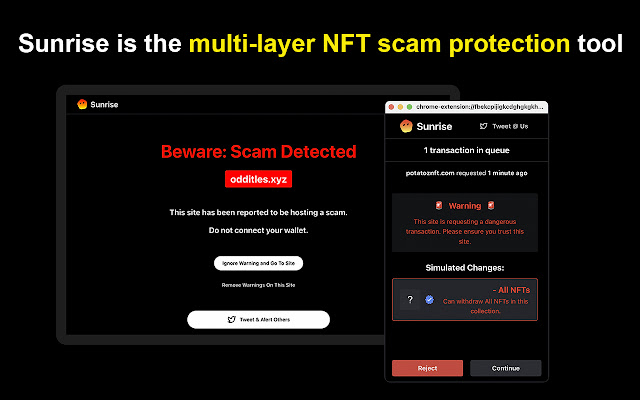 Sunrise: NFT Scam Protector from Chrome web store to be run with OffiDocs Chromium online Sunrise: NFT Scam Protector from Chrome web store to be run with OffiDocs Chromium online