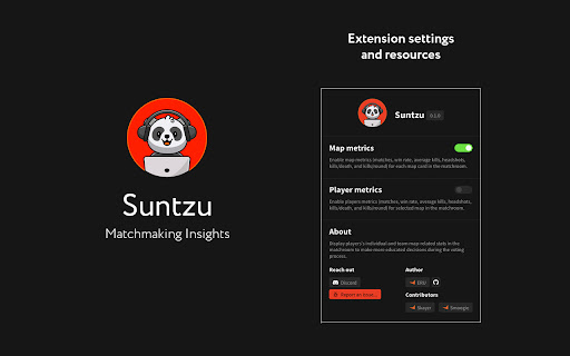 Suntzu FACEIT Matchmaking Insights from Chrome web store to be run with OffiDocs Chromium online Suntzu FACEIT Matchmaking Insights from Chrome web store to be run with OffiDocs Chromium online