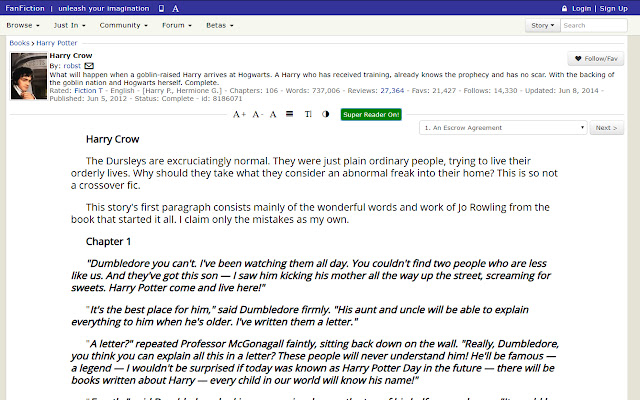 Super Reader FanFiction.net from Chrome web store to be run with OffiDocs Chromium online Super Reader FanFiction.net from Chrome web store to be run with OffiDocs Chromium online