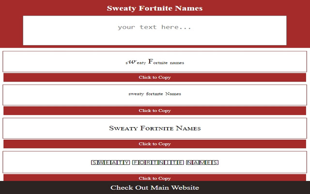 Sweaty Fortnite NamesCopy Paste from Chrome web store to be run with OffiDocs Chromium online Sweaty Fortnite NamesCopy Paste from Chrome web store to be run with OffiDocs Chromium online