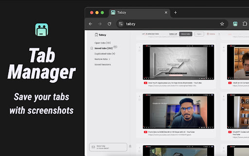 Tab Manager Sessions with Screenshots – Tabzy from Chrome web store to be run with OffiDocs Chromium online Tab Manager Sessions with Screenshots – Tabzy from Chrome web store to be run with OffiDocs Chromium online