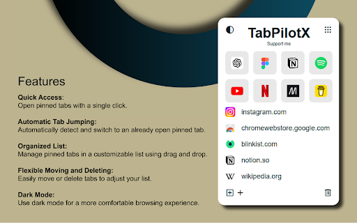 TabPilotX A Simple Tab Manager from Chrome web store to be run with OffiDocs Chromium online TabPilotX A Simple Tab Manager from Chrome web store to be run with OffiDocs Chromium online