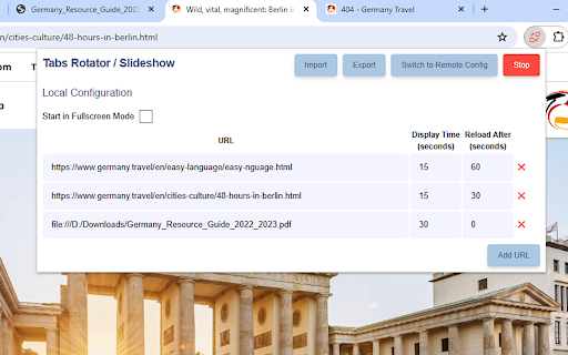 Tabs Rotator / Slideshow from Chrome web store to be run with OffiDocs Chromium online Tabs Rotator / Slideshow from Chrome web store to be run with OffiDocs Chromium online