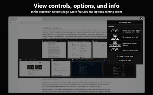 Tab Switcher Ultra from Chrome web store to be run with OffiDocs Chromium online Tab Switcher Ultra from Chrome web store to be run with OffiDocs Chromium online