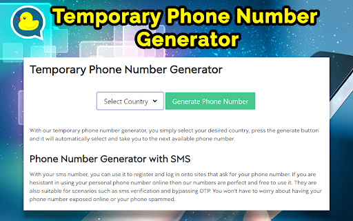 Temporary Phone Number Generator from Chrome web store to be run with OffiDocs Chromium online Temporary Phone Number Generator from Chrome web store to be run with OffiDocs Chromium online