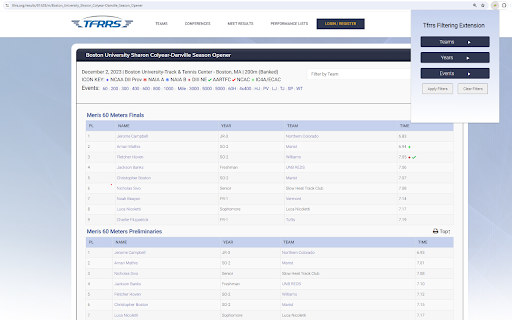 TFRRS Filtering Extension from Chrome web store to be run with OffiDocs Chromium online TFRRS Filtering Extension from Chrome web store to be run with OffiDocs Chromium online