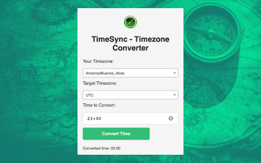 TimeSync Timezone Converter from Chrome web store to be run with OffiDocs Chromium online TimeSync Timezone Converter from Chrome web store to be run with OffiDocs Chromium online
