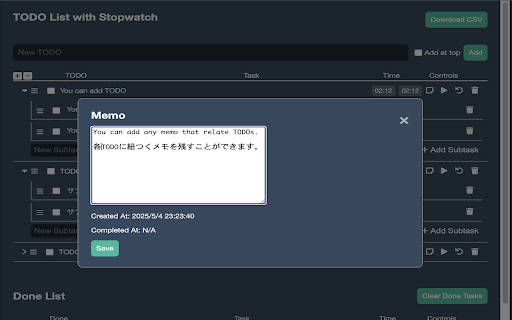 TODO List with Stopwatch from Chrome web store to be run with OffiDocs Chromium online TODO List with Stopwatch from Chrome web store to be run with OffiDocs Chromium online