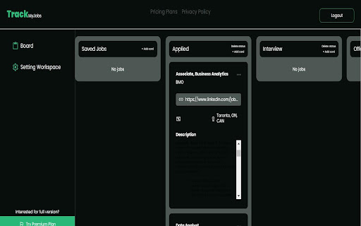 Track My Jobs from Chrome web store to be run with OffiDocs Chromium online Track My Jobs from Chrome web store to be run with OffiDocs Chromium online