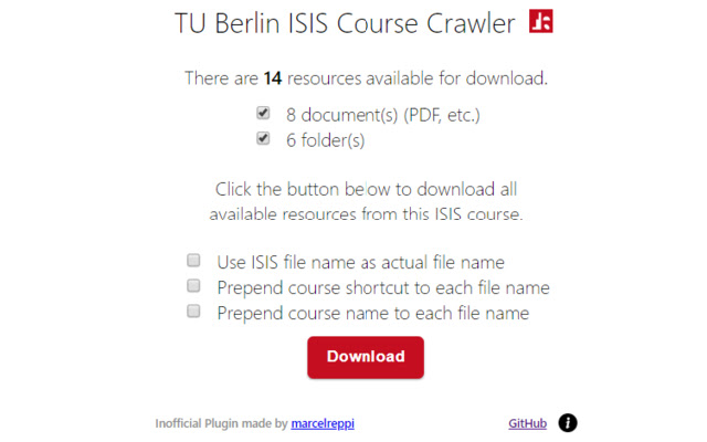 TU Berlin ISIS Course Crawler from Chrome web store to be run with OffiDocs Chromium online TU Berlin ISIS Course Crawler from Chrome web store to be run with OffiDocs Chromium online