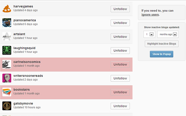 Tumblr Inactivity Checker from Chrome web store to be run with OffiDocs Chromium online Tumblr Inactivity Checker from Chrome web store to be run with OffiDocs Chromium online